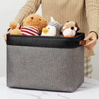 DULLEMELO Storage Bins 16"x12"x12" With Leather Handles for Organizing,Decorative Collapsible Storage Baskets for Shelves Closet Home Office (Black&Grey)