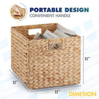BLUEWEST Water Hyacinth Storage Basket (Set of 4) Woven Hyacinth Storage Basket, Laundry Water Hyacinth Bin for Organizing with Carrying Handles, Rattan for Shelves
