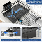 Extendable Dish Racks 16.3"-21.6" L x 16.7" W,Stainless Steel Dish Drying Rack for Kitchien Counter, Anti-Rust Dish Strainer with Cutlery Holder
