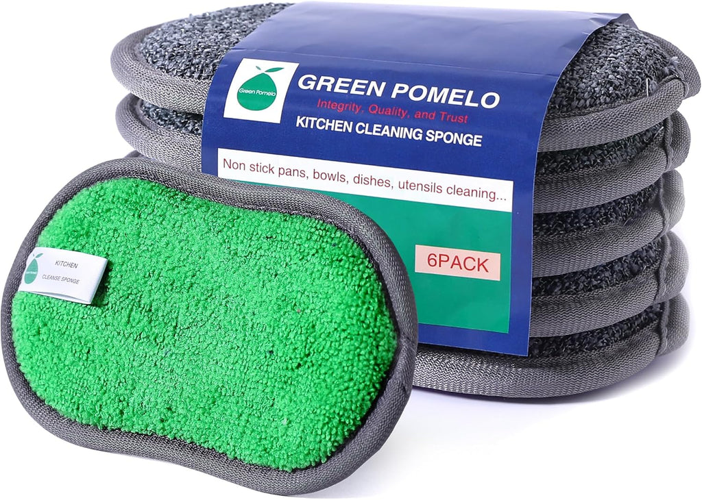 Multipurpose Sponges Kitchen,6 Pack Reusable Non-Scratch Scrub Sponge,Rough Scrubbers Side for Pots and Pans,Soft Microfiber Scrub Side for Washing Dishes