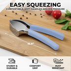 Zulay Kitchen Comfort Grip Garlic Press - Garlic Mincer Tool - Garlic Crusher - Garlic Press Mincer Rust Proof, with Soft Ergonomic Handle, Easy Clean Set with Peeler and Brush - Baby Blue