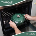 Cast Iron Dutch Oven with Lid – Non-Stick Ovenproof Enamelled Casserole Pot – Sturdy Dutch Oven Cookware – Dark Green, 5-Quart, 24cm – by Nuovva