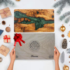Handmade Epoxy Cutting Board & Charcuterie Board - Decorative, Olive Wood Boards for Serving Cheese, Fruit, Meat - Ideal for Kitchen, Unique Housewarming Gift - Emerald Resin