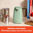 bella Electric Can Opener and Knife Sharpener, Multifunctional Jar and Bottle Opener with Removable Cutting Lever and Cord Storage, Stainless Steel Blade, Seaglass