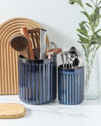 Hasense Cooking Utensil Holder, 7.3" + 5.7" - Large Utensil Crock for Farmhouse Kitchen Decor, Spatula Storage Organizer, Set of 2, Navy Blue