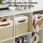 Collapsible Fabric Storage Cube Bins with 2 Reinforced PU Handles, Foldable Storage Organizer Baskets for Closet, Shelves, Living Room | 11"x11"x11", 4 Pack, Beige & White