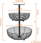 CAXXA 2 Tier Fruit Basket Bowl Kitchen Heavy Duty Wire Organizer, Black