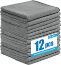 Microfiber Cleaning Cloths 12”x12”, 12Pack - Extra Thick Kitchen Towels - Streak-Free, Lint-Free, Fast Absorbent - Reusable Multi-Purpose Housekeeping Rags for Cars, Dishes, Floors, Tiles - Grey