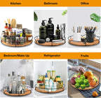 Lazy Susan Turntable Organizer for Cabinet Pantry Kitchen Countertop Refrigerator Cupboard, Pine Wood (Carbonized Black, 12“)