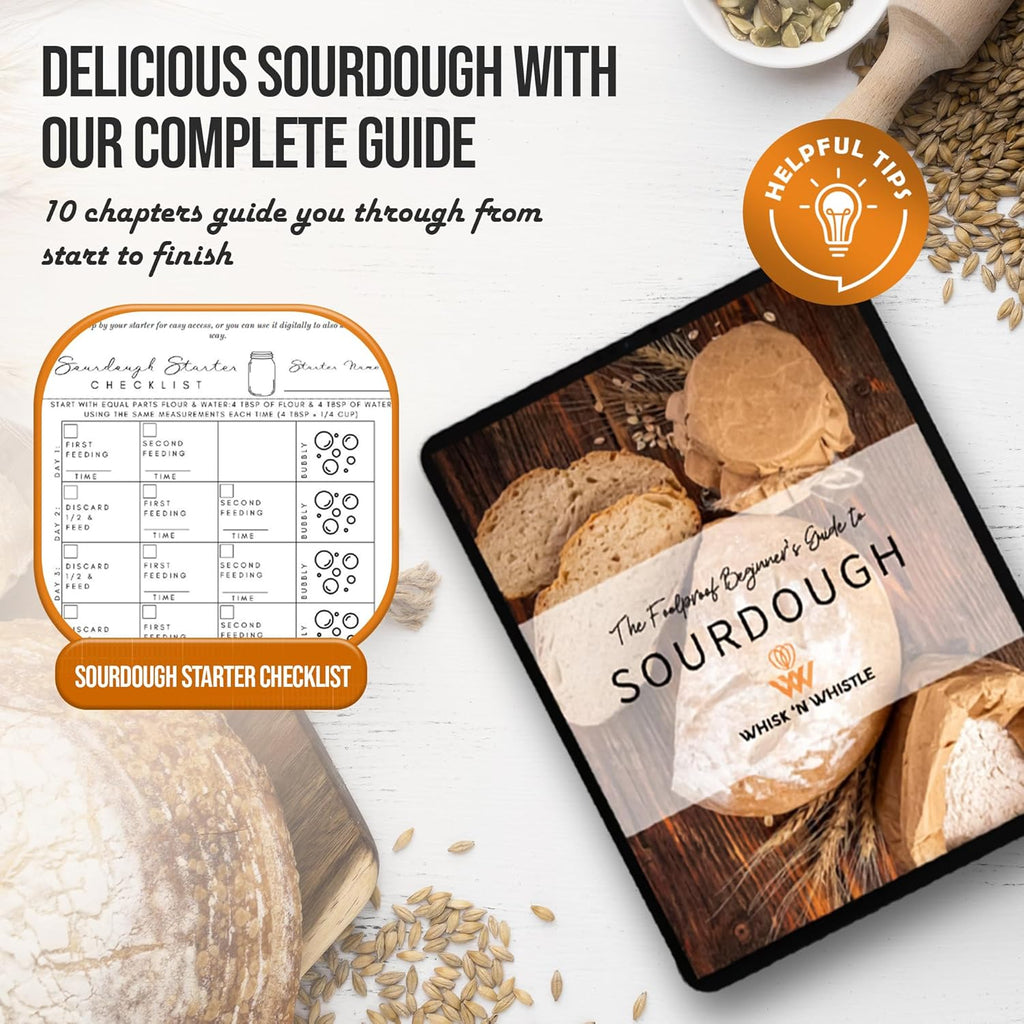 Sourdough Starter Kit - 34oz Large Capacity Glass Fermentation Jar with Lid, Silicon Spatula, and Measuring Spoons - Beginner Sourdough Starter Kit, Sourdough Bread Baking Supplies, Fermentation Kit