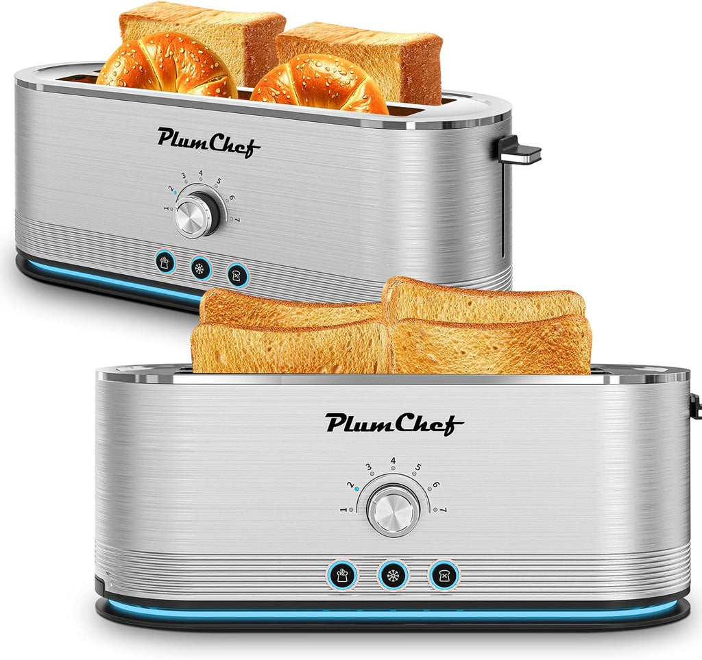 4-Slice long Slot Toaster, 7 Browning Settings, Defrost/Reheat Functions, Removable Crumb Tray, Full body Stainless Steel Housing, 1350W, Anti-Fingerprint & Anti-Jam (2, Sliver)