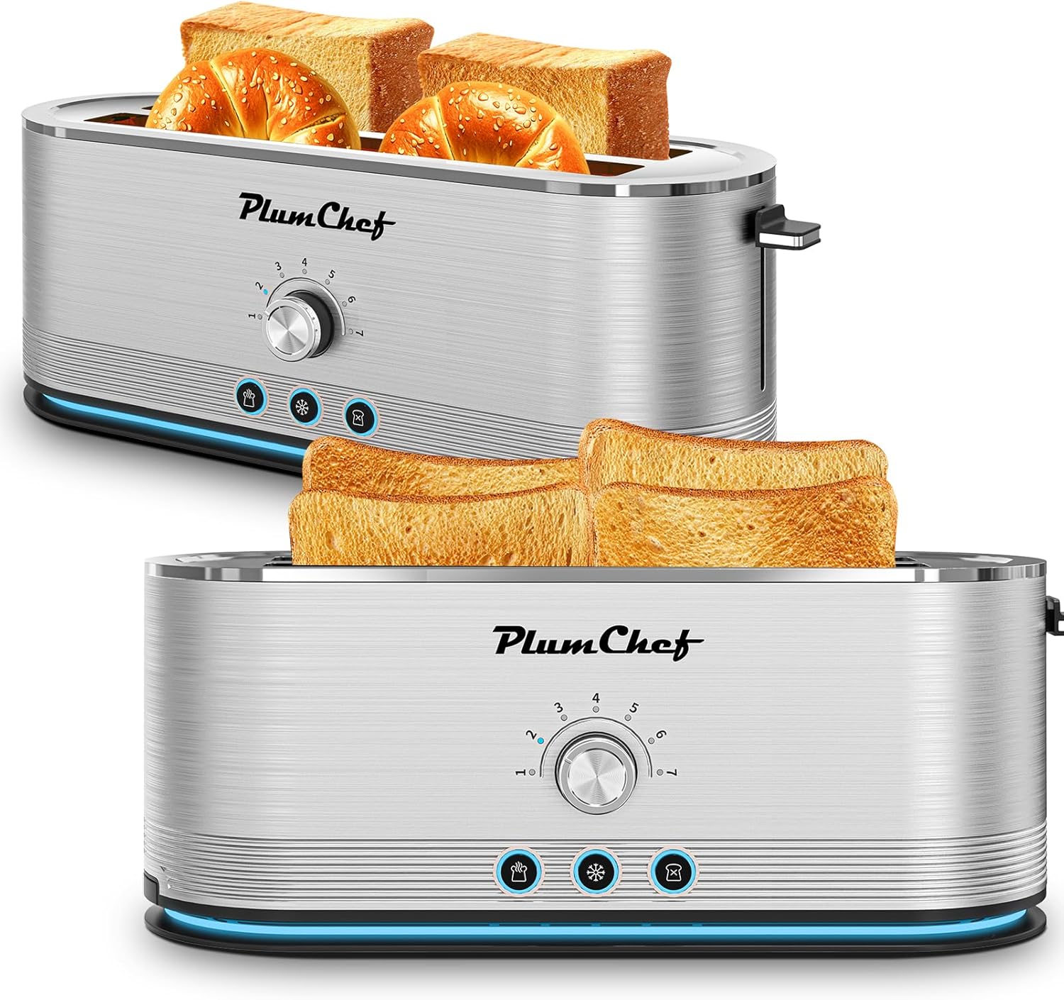 4-Slice long Slot Toaster, 7 Browning Settings, Defrost/Reheat Functions, Removable Crumb Tray, Full body Stainless Steel Housing, 1350W, Anti-Fingerprint & Anti-Jam (2, Sliver)