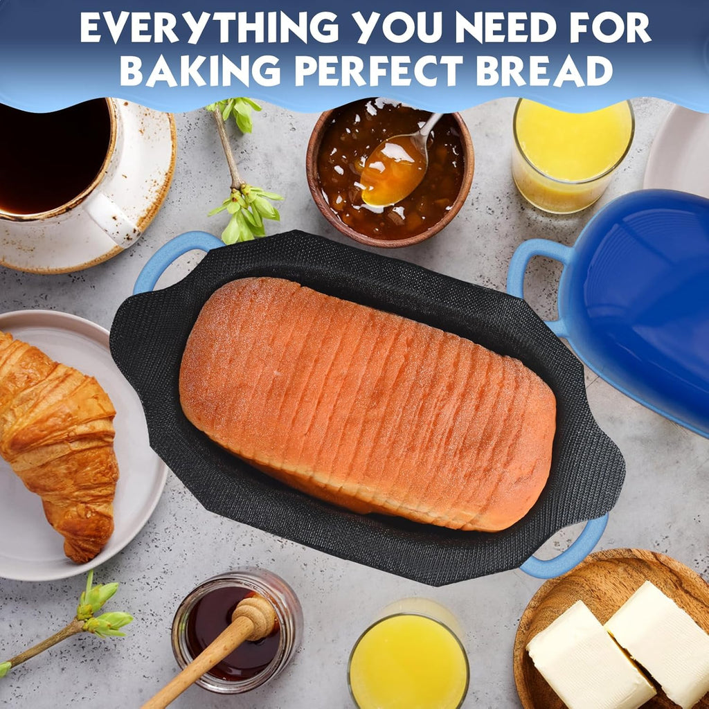 Dutch Oven for Bread Baking - 2.5QT Bread Pans for Homemade Bread with Perforated Non-Stick Silicone Liner Cast Iron Bread Pan Dutch Oven Loaf Pan with Lid and Loop Handles for Homemade Breadmaking