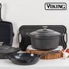Viking Griddle, 20 Inch Reversible Cast Iron Grill Pan, Pre-Seasoned, Oven Safe, Hand Wash Only, Black