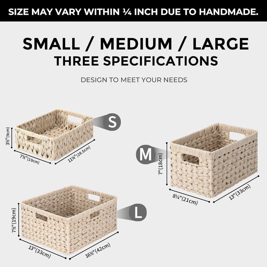 GRANNY SAYS Wicker Baskets for Organizing, Storage Basket for Shelves, Shelf Baskets with Handles, Waterproof Woven Basket for Living Room, Rectangular Baskets for Entryway, 2-Pack