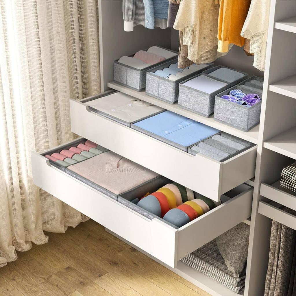 DIMJ Drawer Organizer Clothes 12 Pack - Foldable Baby Organizers and Storage & Dresser Organizer for Bedroom, Closet - Nursery Organization Dresser Dividers for underwear, Sock,Bra, Belt, Tie, Gray