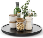LAMU 12' Wood Lazy Susan Organizer Turntable for Cabinet, Lazy Susan for Table Top, Pantry, Kitchen, Bathroom, Countertop, Rotating Spice Organizer, Vanity Decor Tray, Pine Wood, Black
