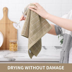 Homaxy 100% Cotton Terry Kitchen Towels(Tan, 13 x 28 inches), Checkered Designed, Soft and Super Absorbent Dish Towels, 4 Pack