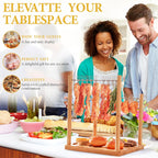 Bacon Display Rack with Clothesline Serving Tray, Patented Design Bacon Serving Dishes and Extra Double Hangers, Exquisite Holder for Housewarming, Home Party, or Wedding Gifts (Natural Bamboo)