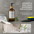 MaisoNovo Glass Hand Soap Dispenser | Dish Soap Dispenser for Kitchen | 16.9oz Amber Bottles with Black Bamboo Pump | Bathroom Lotion Dispenser