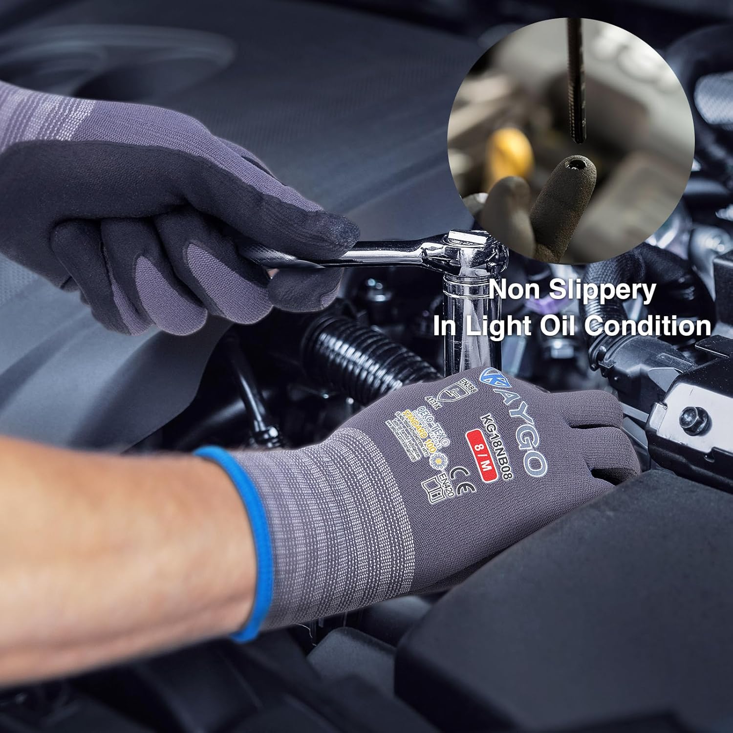 KAYGO Safety Work Gloves MicroFoam Nitrile Coated, 12 Pairs KG18NB,Seamless Knit Nylon Glove for Men and Women, Ideal for Automotive,Warehouse,Construction (X-Large,Gray)