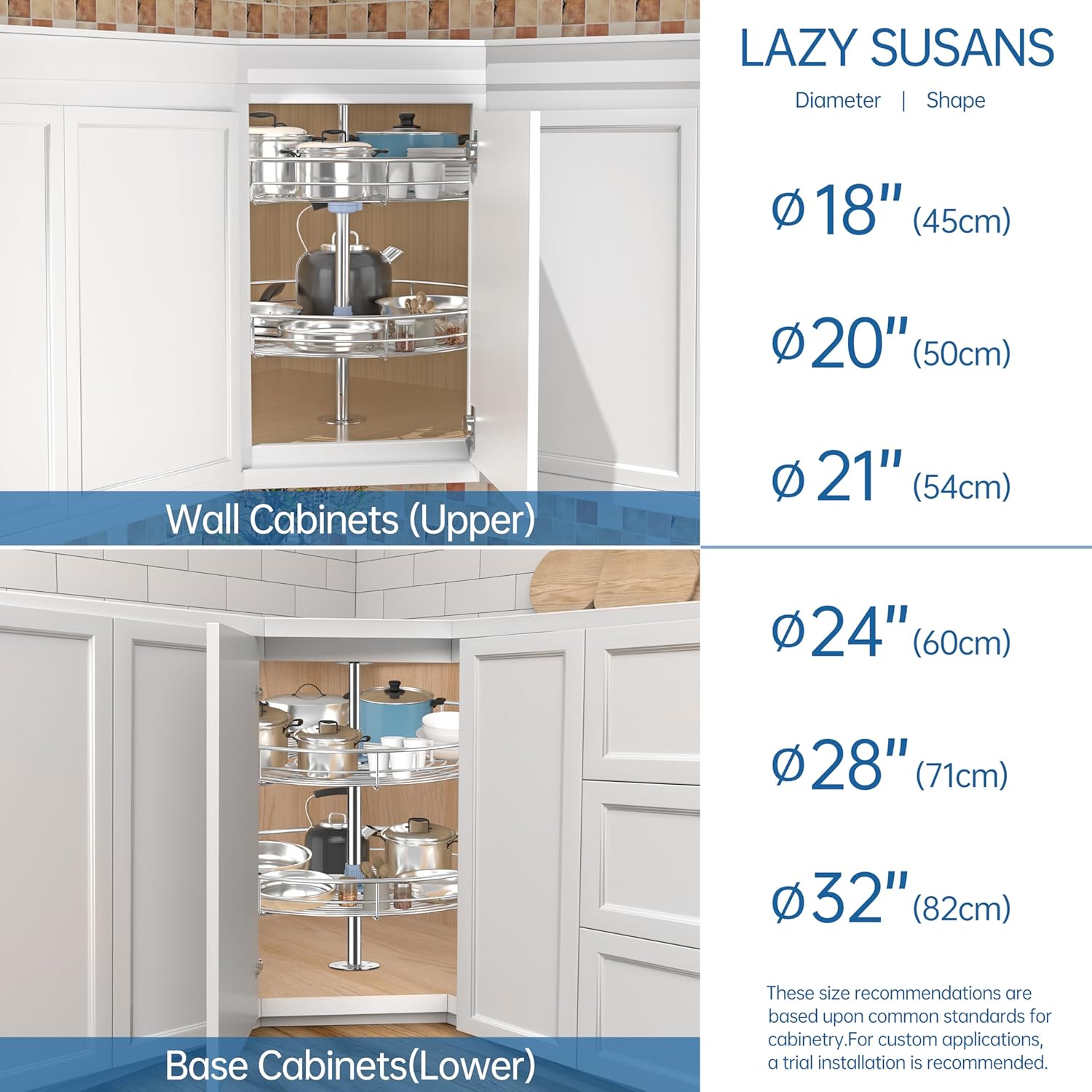 24" Lazy Susan Turntable for Cabinet - Corner Cabinet Organizer for Kitchen, Full Circle Corner Cabinet Lazy Susan Replacement Shelves Rotating Rack for Corner Base