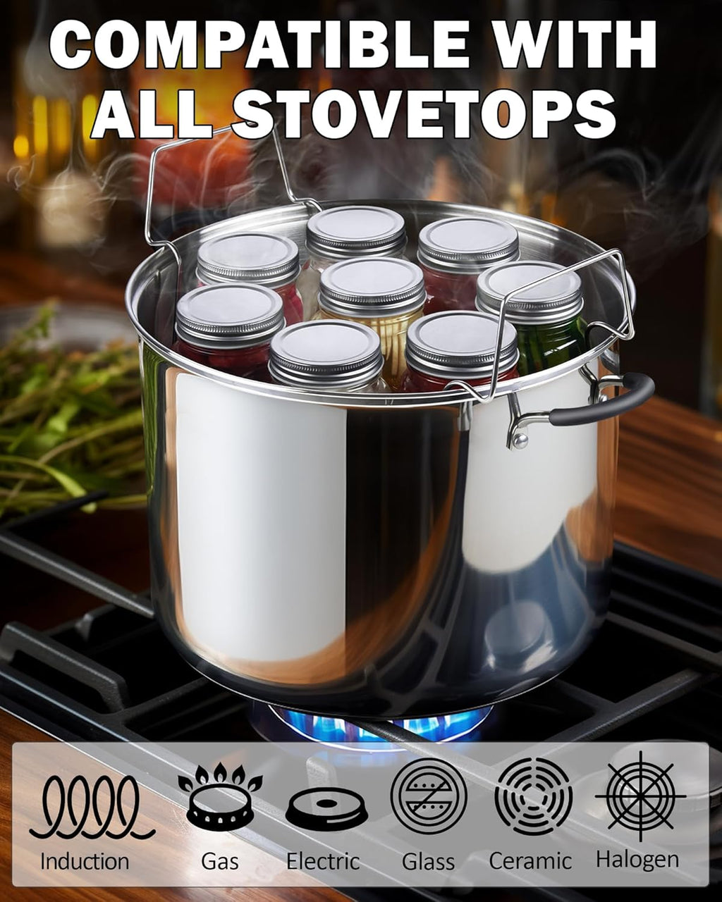 Cook N Home Water Bath Canner with Jar Rack & Glass Lid, Professional Stainless Steel Canning Pot 20 Quart, with Stay-Cool Handles, Multiuse Pot, Induction Capable