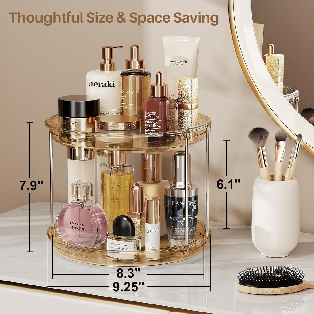 LAMU 2 Pack 2 Tier Lazy Susan Turntable Organizer 9.25'' Rotating Spice Rack Organization for Cabinet, Kitchen, Pantry, Countertop, Bathroom, Vanity, Medicine Cabinet Organizer, Amber