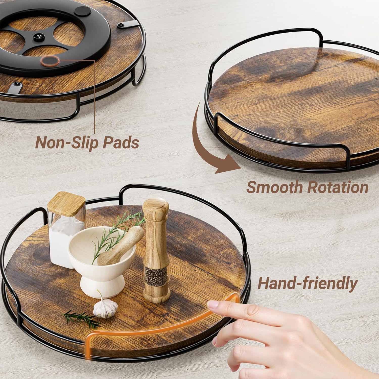 WOWBOX 12" Lazy Susan Organizer for Table Top Rotating Spice Rack Organizations Wood Lazy Susan Turntable Organizer for Cabinet Kitchen Pantry Countertop Bathroom Vanity