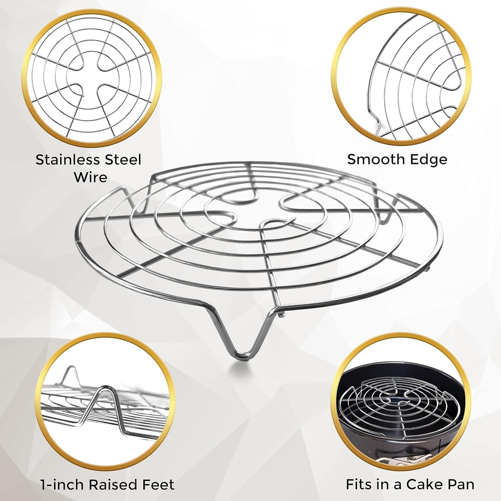 KITCHENATICS Round Cooling Racks for Cooking & Baking, Stainless Steel Steamer Rack, Canning Rack, Cake Cooling Rack - Circle Wire Cooling Rack for Air Fryer, Instapot, Cake Pans - 3PC 7.5", 9", 10.5"