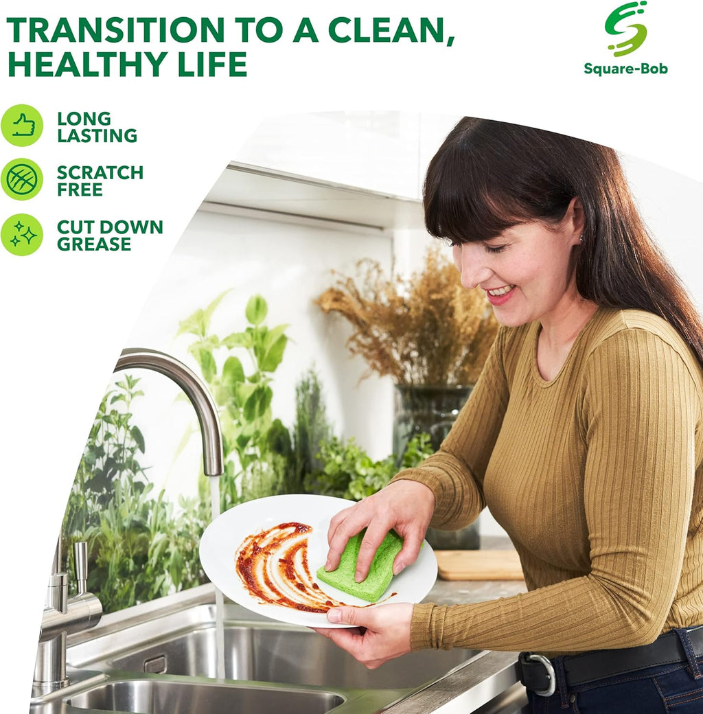 6 PCs Compressed Non-Scratch Kitchen Sponges - Highly Absorbent for Dishes, Countertop, Sink, Car - Biodegradable, Quick Drying Cellulose Sponges - Assorted Colors