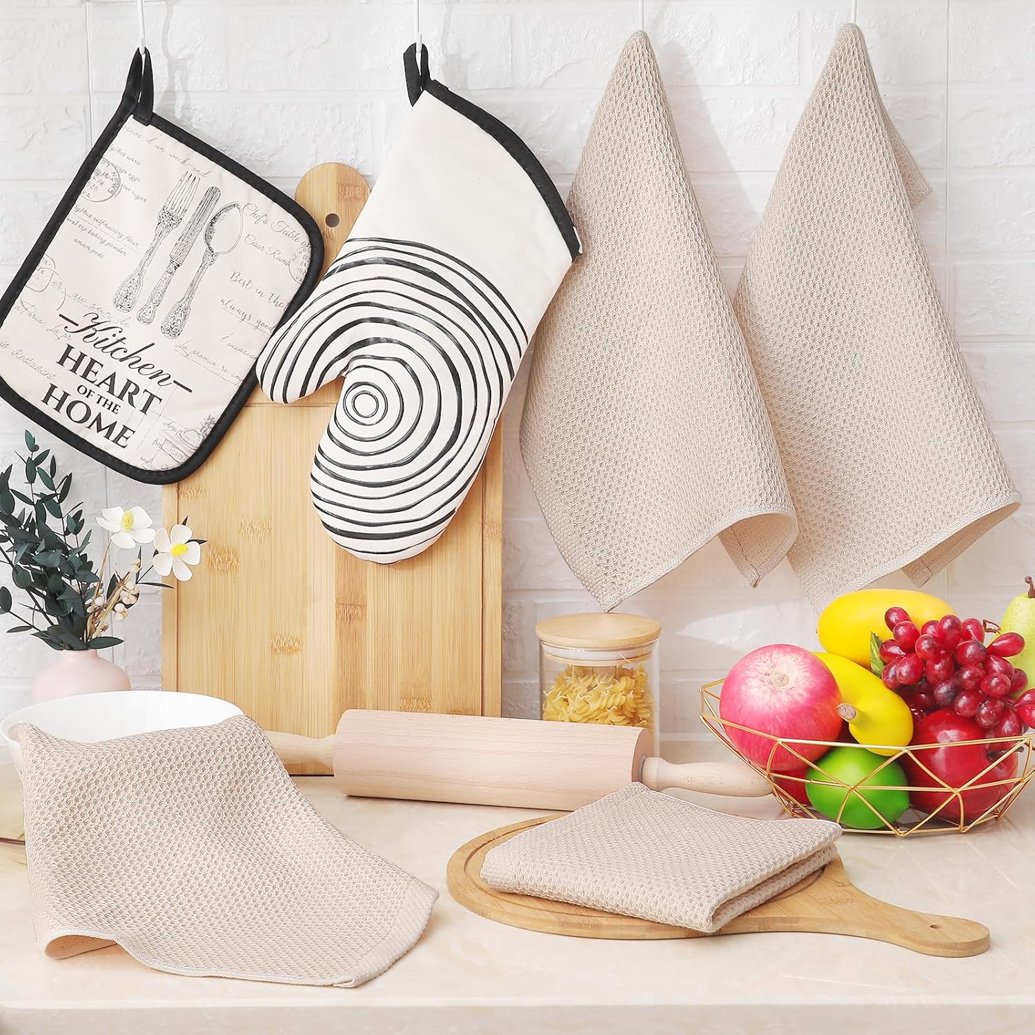 Homaxy 100% Cotton Waffle Weave Kitchen Dish Cloths, Ultra Soft Absorbent Quick Drying Dish Towels, 12 x 12 Inches, 24-Pack, Beige