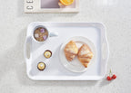 Blue Boat 14" x 10" Serving Trays Set of 4 White, Dinner Tray, Light Weight Easy to Clean Sturdy Stackable Melamine Serving Tray with Handle, Fruit, Snacks, and Desserts Trays