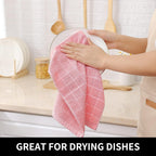 Homaxy 100% Cotton Terry Kitchen Dish Cloths, Ultra Soft and Absorbent Dish Towels for Kitchen, Suitable for Drying and Washing Dishes, 12 Pack, 12 x 12 Inches, Pink