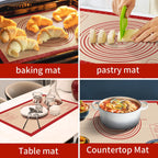 Silicone Baking Mat, Reusable Silicone Dough Mat, Non-Stick Pastry Mat, Heat Resistant Silicone Mat for Baking Cookies, Cake, Bread, Chocolate, Pizza, Crust, Pie Oven Mat, Easy to Clean