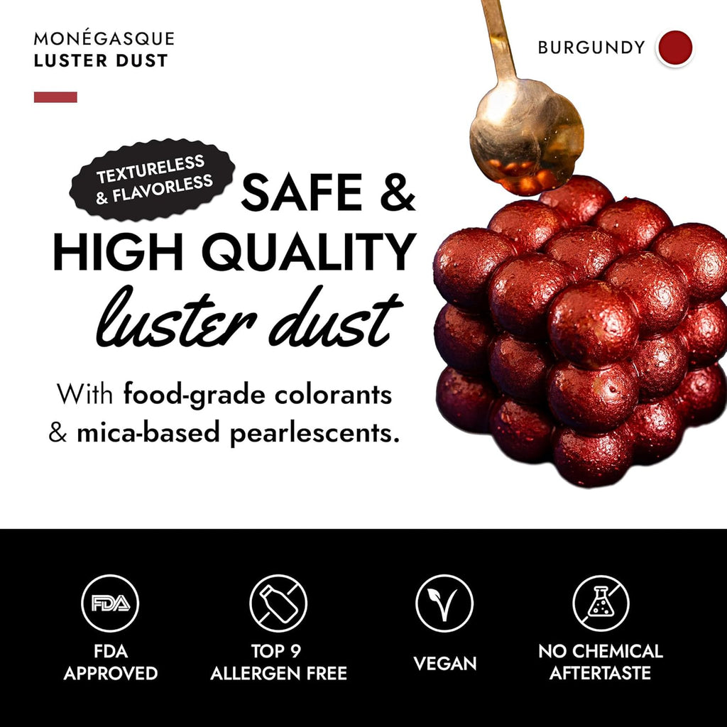 MONÉGASQUE Red Edible Glitter for Drinks 15g – Burgundy Edible Glitter for Cakes & Cocktails - Halloween Drink Shimmer Spray - Red Luster Dust for Drinks, Cocktail, Cake Decorating, & Food Decorations