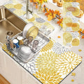 Findosom 2PCS 12" x 20" Dish Drying Mat & 24" x 5.5" Sink Splash Guard, Super Absorbent & Cuttable Dish Mat Drying Kitchen Mat with Yellow Floral, Hide Stain Drying Mat for Kitchen Counter