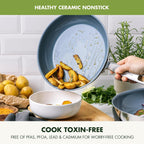 GreenPan Treviso Stainless Steel Healthy Ceramic Nonstick, 12" Frying Pan Skillet with Lid, PFAS-Free,Clad, Induction, Dishwasher Safe, Silver