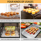P&P CHEF 4-Tier Cooling Rack Set, Stainless Steel Stackable Baking Cooking Racks for Cooling Roasting Cooking, Raised & Folding Feet, Oven Safe & Easy Clean, 15" x 10", Silver