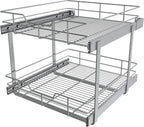 2 Tier Pull Out Cabinet Organizer 20" W X 22" D, Slide Out Drawers For Kitchen Cabinets, Pull Out Drawers For Cabinets Capacity Heavy Duty Caddy, Cabinet Pullout Shelves Chrome-Plated,Bathroom Pantry