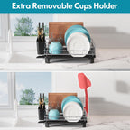 BOOSINY Dish Drying Rack for Kitchen Counter, Stainless Steel Dish Drainers with Drainboard Set, Space Saving, Compact Metal Plates Strainers Rack with Cup Holder, Utensil Holder