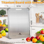 100% Pure Titanium Cutting Board with Grooves, Update Double Side Titanium Chopping Board, Silicone Anti-slip Stainless Cutting Boards for Kitchen 12 * 18 IN, Grey