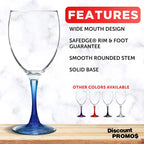 DISCOUNT PROMOS Nuance Wine Glasses by ARC 10.5 oz. Set of 10, Bulk Pack - Restaurant Glassware, Perfect for Red Wine, White Wine, Cocktails - Blue
