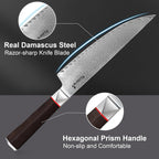 Kuisine Kitchen Knife Set,Damascus Steel Ultra Sharp, Ergonomic Non-slip Wood Handle, Chef Knife Block Set with Built-in Sharpener,Luxury Gift for Holiday(Silver, 12PCS)