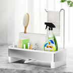 Stainless Steel Sink Caddy, Sponge Holder for Kitchen Sink with Brush Holder & Dishcloth Rack, Rustproof Sink Organizer Countertop, Kitchen Organizers Storage Essentials (E-White)