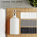 Lotion, Hand & Dish Soap Dispenser for Kitchen Sink - Bathroom Soap Dispenser Set of 2 16.8 Oz Glass Bottles with Stainless Steel Pump, 15 Water Proof Labels & Silicon Tray (White/Silver)