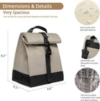 SUNNY BIRD Insulated Lunch Bag Rolltop Lunch Box Tote Bag for Women, Men, Adults and Teens (Grey and black)