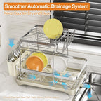 Dish Drying Rack Kitchen 2-Tier 304 Stainless Steel Dish Racks for Kitchen Counter,Dish Strainer with Adjustable Draining Tray,Drying Rack with Water Cup Hook & Cutlery Holder,Grey