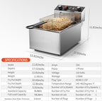 Electric Deep fryer Single Tank Deep Fryer with Basket Capacity 10L(10.5QT) Electric Countertop Fryers with 60 Minute Timer for Home Kitchen and Restaurant, 1700 Watts, 110V(10L)