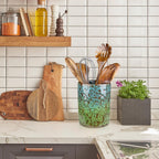 Utensil Holder, Ceramic Kitchen Utensil Holder for Countertop, Large Cooking Utensil Crocks for Kitchen Counter, Morden Utensil Organizer for Spatula, kitchen Decor, Blue & Green